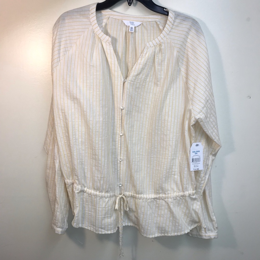 Peasant blouse in a subtle yellow pinstripe on white. NWT, size XXL/2XG (20) - Picture 7 of 8